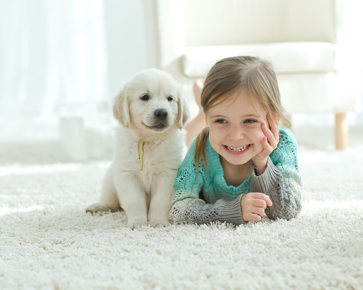 Child on freshly cleaned carpet