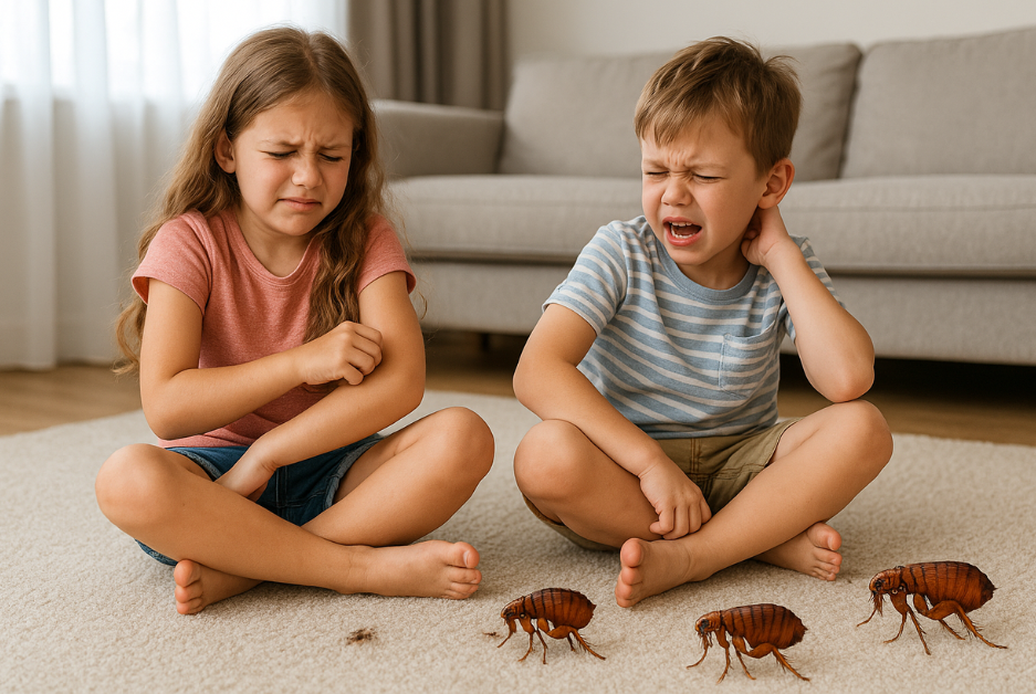 Kids scratching flea bites